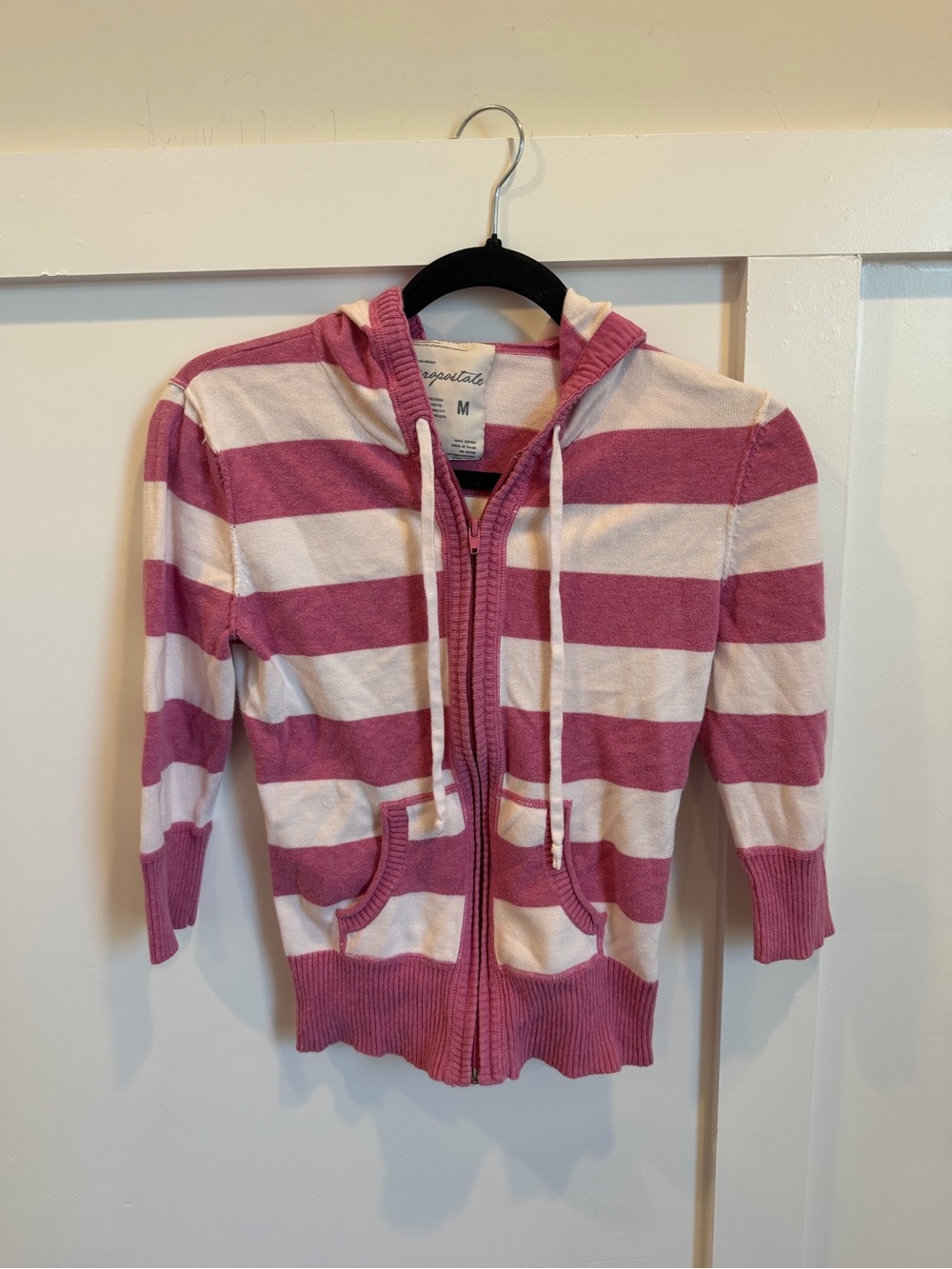Vintage Aeropostale Pink & White Striped Zip Hoodie Jacket